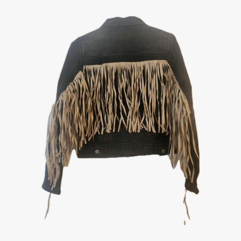 143 Story By Line Up On The Fringe Festival Jacket in Ash Black Denim Sz S NEW